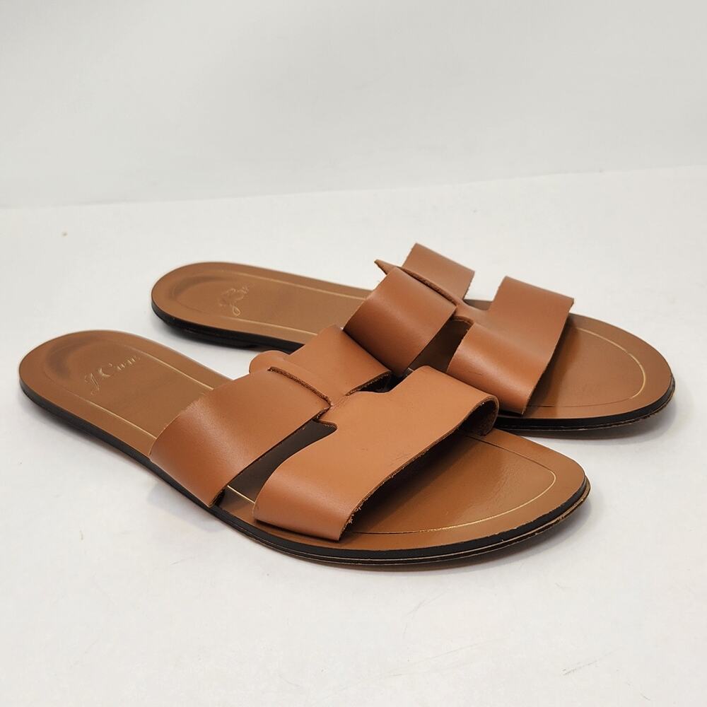 J Crew Cyprus Brown Leather Interlocking Straps Sandals Women Size 8 Slip On
